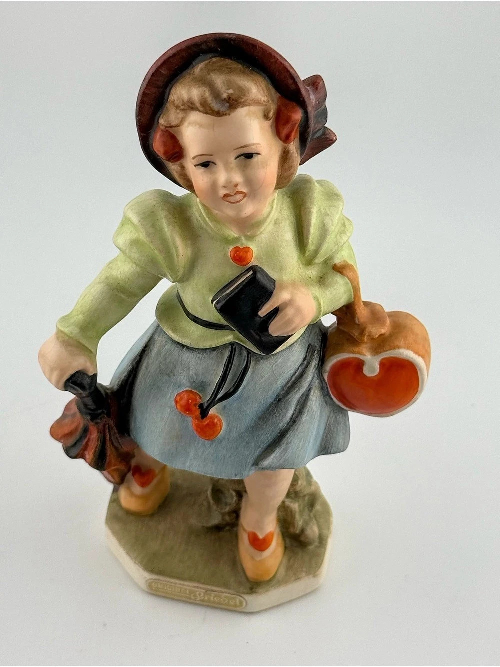 Vintage Friedel Bavaria Porcelain Figurine – German Schoolgirl with Heart Purse